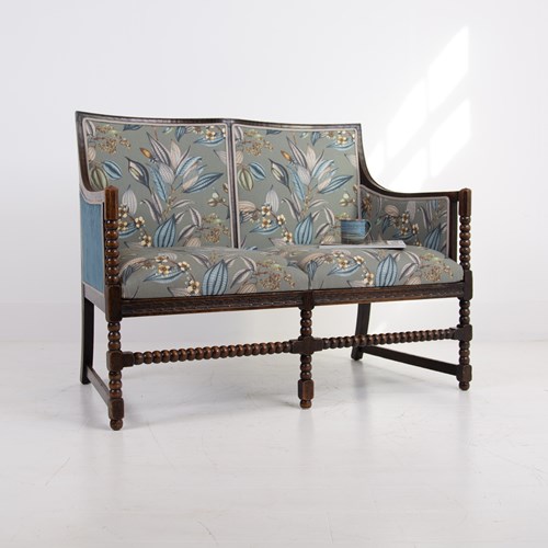 Oak Bobbin Framed 2 Seater Sofa 1900S