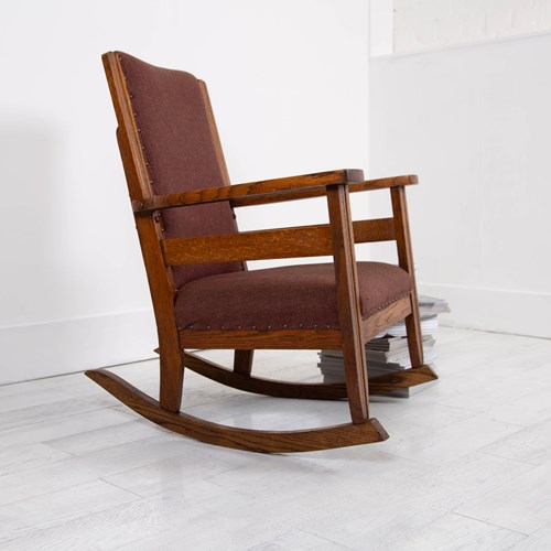 Arts And Crafts English Oak Rocking Chair C1920