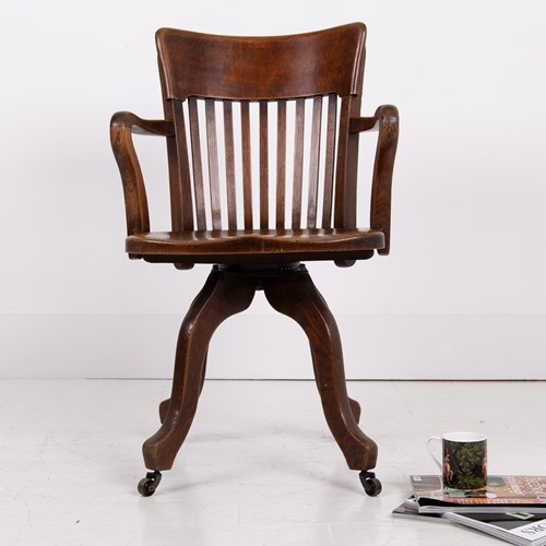  Antique Oak Swivel Desk Office Chair 