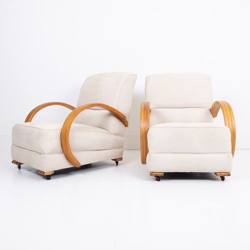 1930S Art Deco Oak Bentwood Armchairs