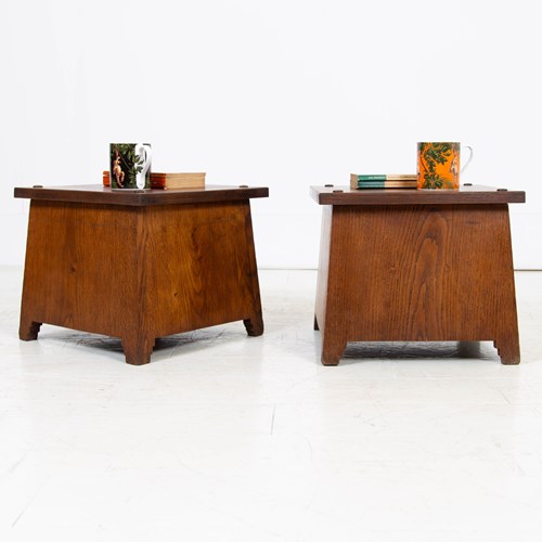 Pair Of 1930S Deco Modernist Oak Low Side Tables