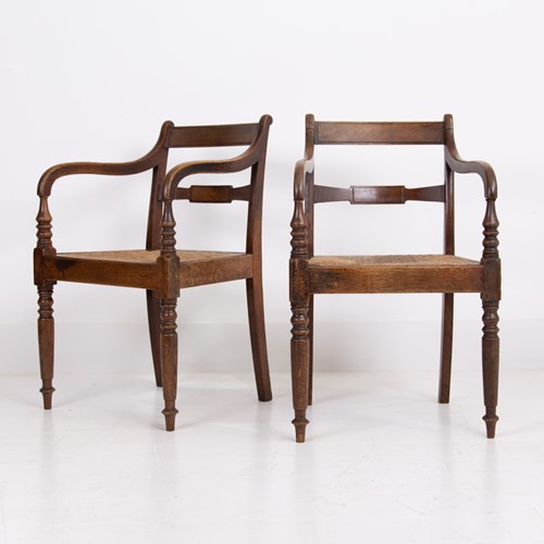 Pair Georgian Oak Country Elbow Chairs 1820S