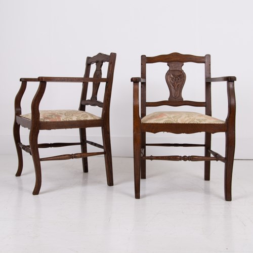 Pair Attractive Oak Occasional Armchairs C1930