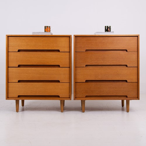 Pair Mid Century Oak Chest Drawers John & Sylvia Reid For Stag