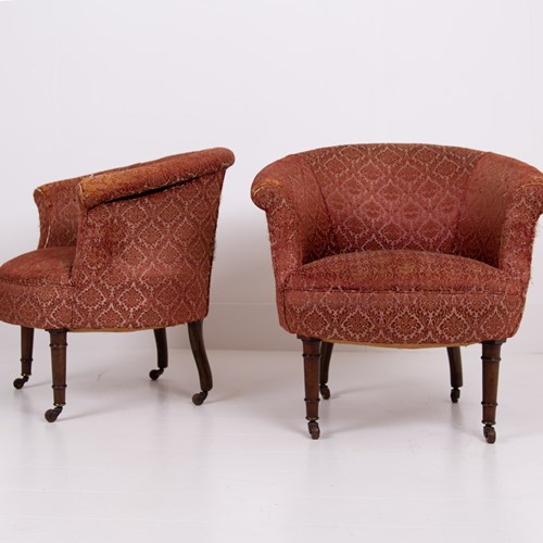 Delightful Pair Of Antique Tub Chairs For Re-Upholstery C1870