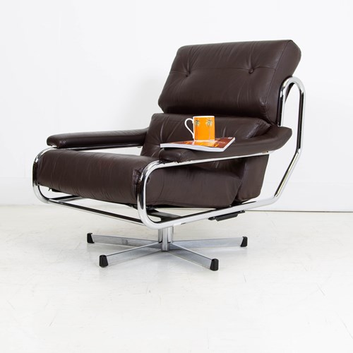 Pieff Mid Century Leather Swivel Alpha Armchair