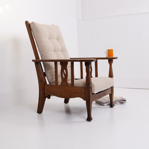 Oak Arts And Crafts Recliner Armchair 1910