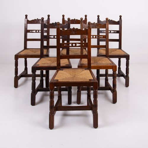 Set Of 6 Oak Country Dining Chairs C1910
