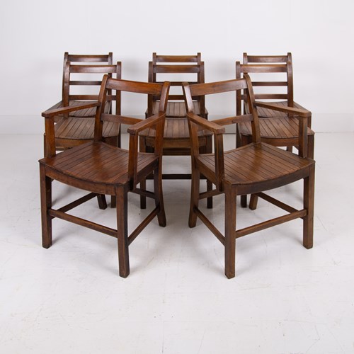 Set Of 8 Government Issue Slatted Dining Chairs C1940s