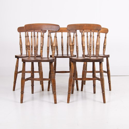 Set Of 5 Elm Seated Kitchen Chairs
