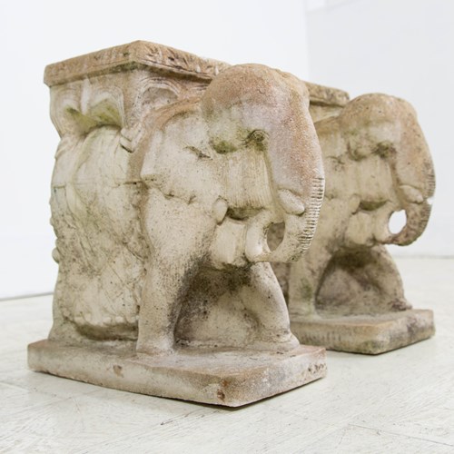 Attractive Pair Of Weathered Elephant Table Pillars