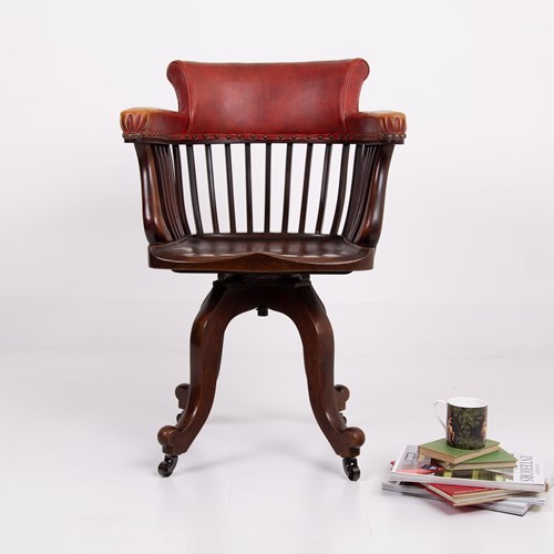 Edwardian Antique Revolving Desk Chair C1900