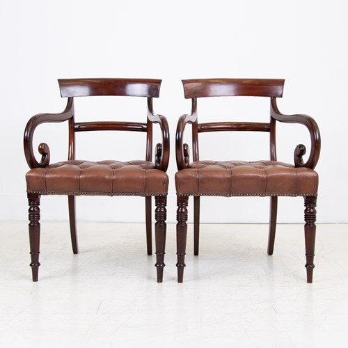 Antique Scroll Armchair Leather Seat C.1860