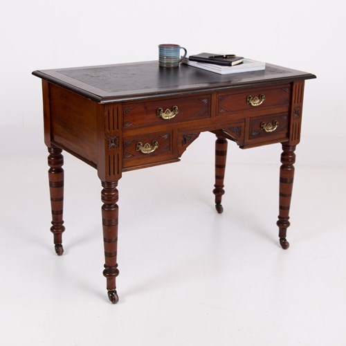 Antique Victorian 4 Drawer Writing Desk With Leather Top C1890