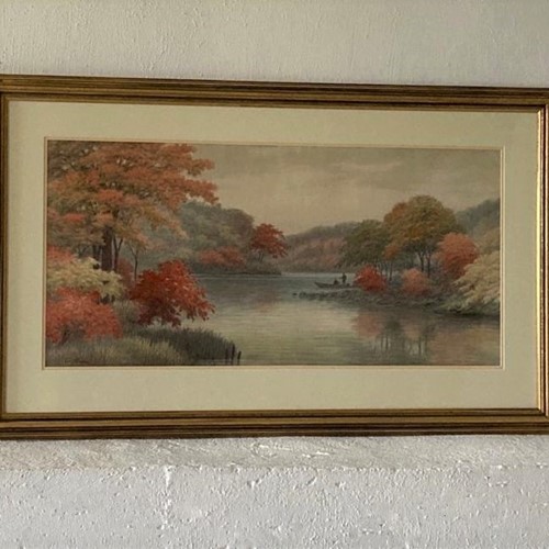 19Thc Japanese River Forest Landscape Painting