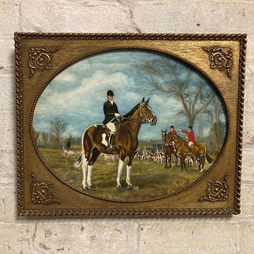 Horse Hound Hunting Scene Oil Painting Framed 