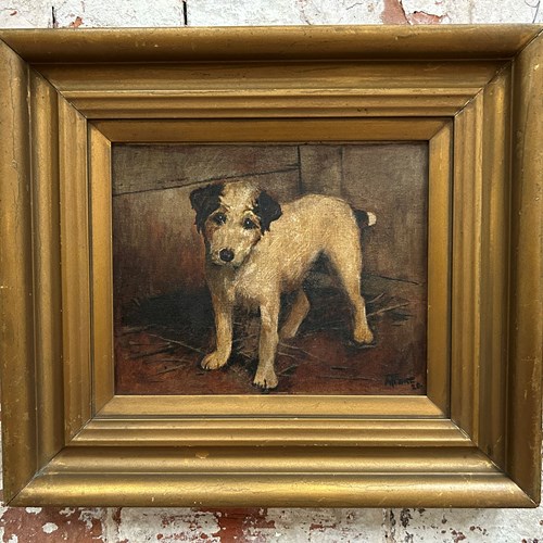 Framed Signed & Dated Dog Portrait Of Jack Russell Terrier  