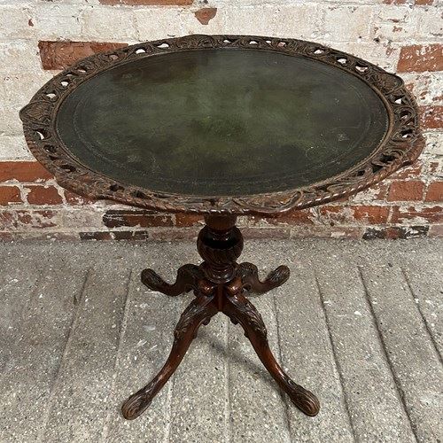 Victorian Mahogany Leather Top Circular Pedestal Table 