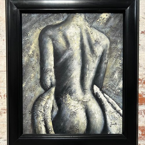 Striking Vintage Oil Painting On Canvas Of Female Nude Framed & Signed