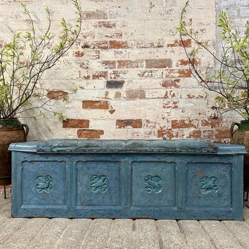 Late C19th Blue Turquoise Green Painted Pine Window Hall Seat With Storage  