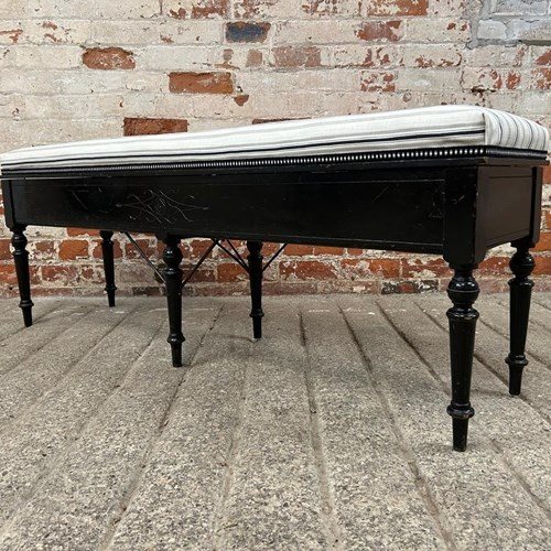 Aesthetic Movement Ebonised Upholstered Hall Bench Seat With Storage 