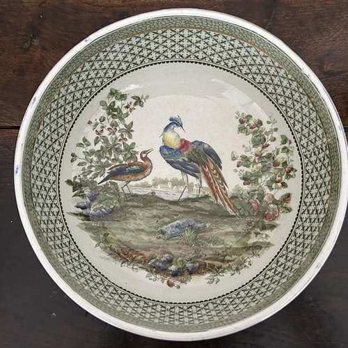 Beautiful Decorative Bowl With Exotic Bird Detailing Circa 1920 
