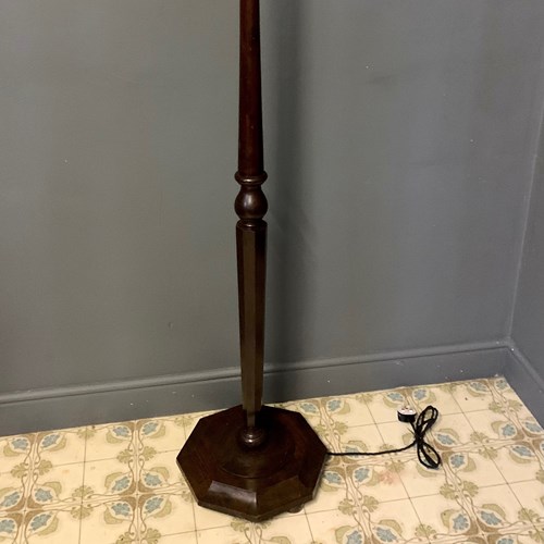 Antique Turned Wooden Floor / Standard Lamp With Hexagonal Base