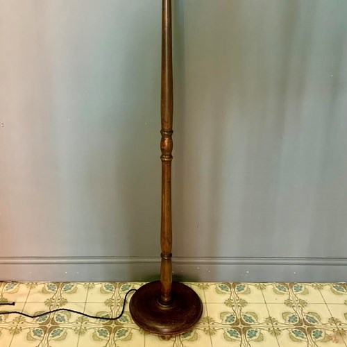 Tall Wooden Turned Floor / Standard Lamp In Dark Finish