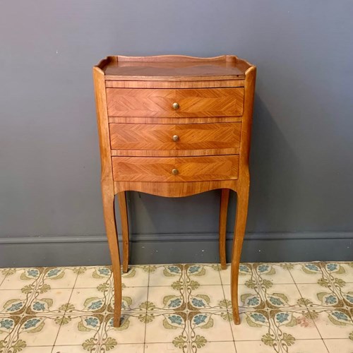 Antique French Bedside Table With 3 Drawers