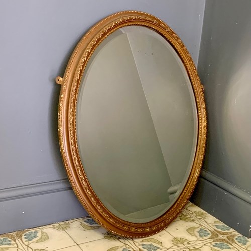 Oval Gilt Framed Mirror With Bevelled Glass