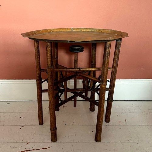 Vintage Moroccan Brass And Bamboo Folding Tray Table