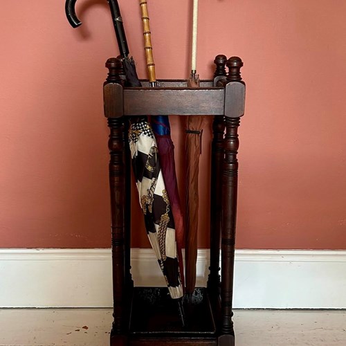 Antique Square Wooden Umbrella Stand With Drip Tray