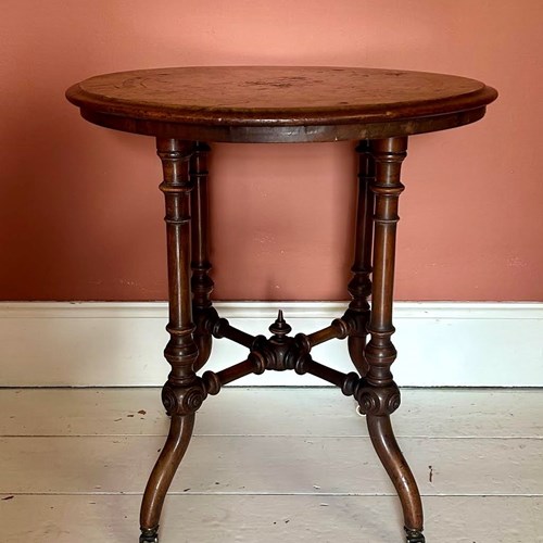 Antique 19Th Century Burr Walnut And Inlaid Round Centre / Occasional Table 