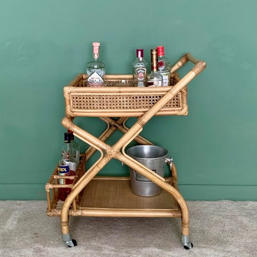 Vintage Bamboo And Rattan Drinks Trolley
