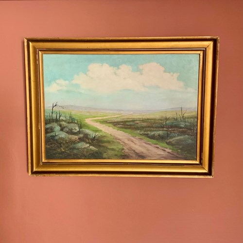 Gilt Framed Landscape Oil Painting Signed Hilda Walker / 1