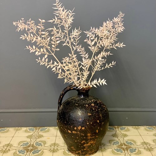 Antique French Jug With Distressed Black Glaze