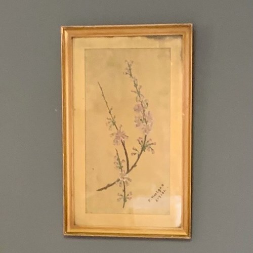Victorian Silk Embroidery Pink Flower Framed Picture