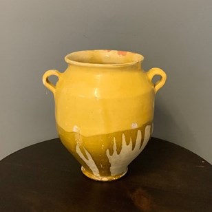 Antique French Confit Pot Yellow Gl...