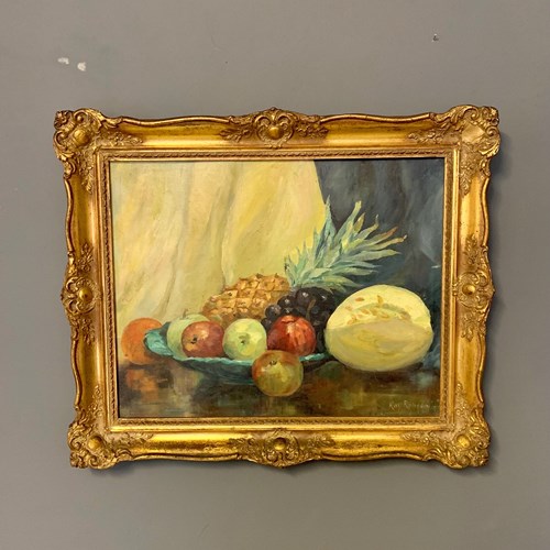 Oil Painting Fruit Bowl Signed By Kay Robson