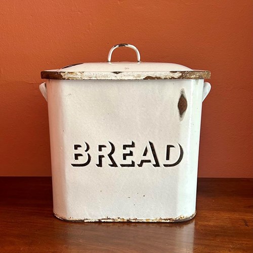 Large Vintage White Enamel Bread Bin