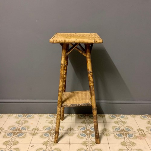 Vintage Tiger Bamboo And Rattan Table / Plant Stand
