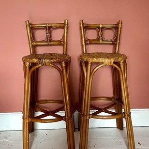 Pair Of Vintage Bamboo & Rattan Bar...
