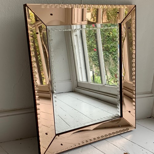 Vintage French Venetian Mirror With Bevelled Peach Frame