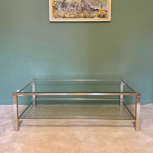 1970'S Brass & Chrome Two Tier Coffee Table By Pierre Vandel, Paris