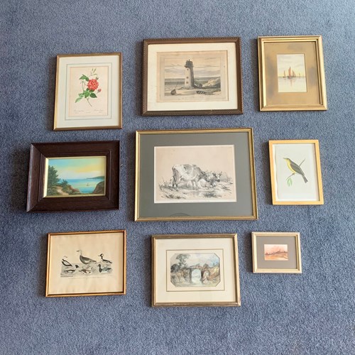 Collection Of 9 Antique & Vintage Framed Pictures