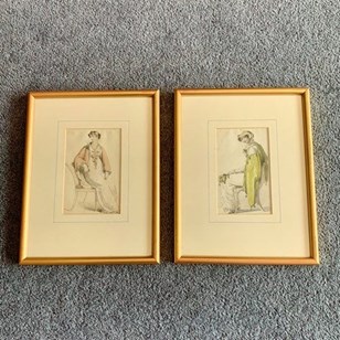 Set Of 2 Antique Ladies Fashion Pri...