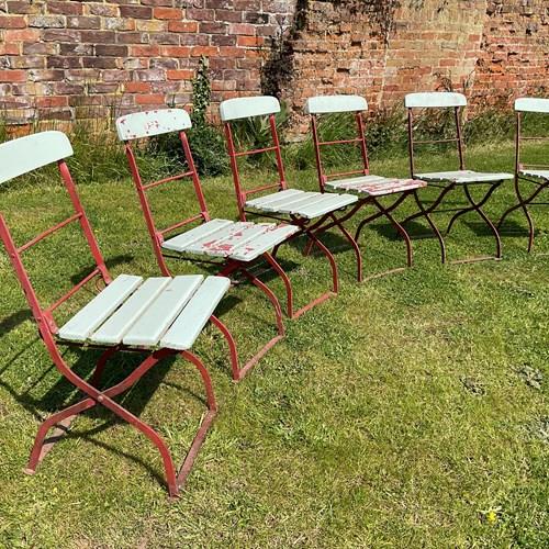 A Vintage Set Of 6 French Folding Patio Chairs