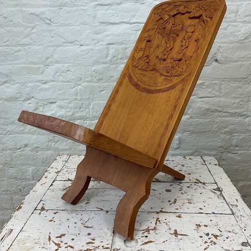 Vintage Folk Art Child’S Hand Carved Palaver Chair