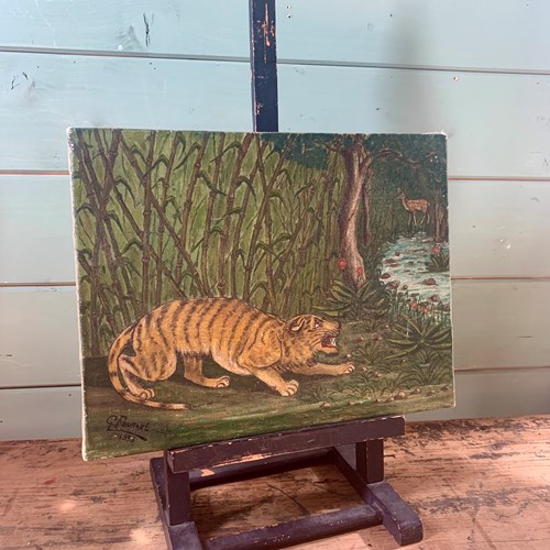Tiger On The Prowl - Naive School Oil Painting