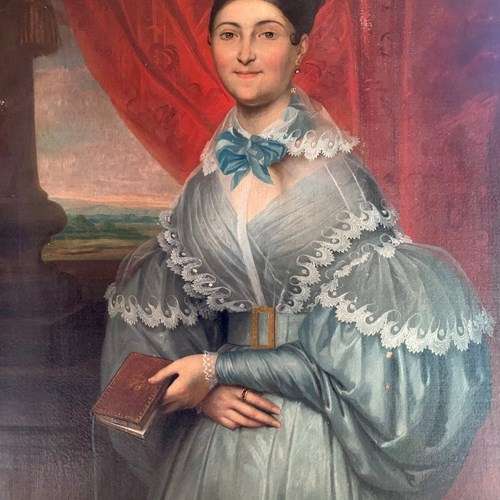 Large French 18Th Century Oil Portrait Of A Lady